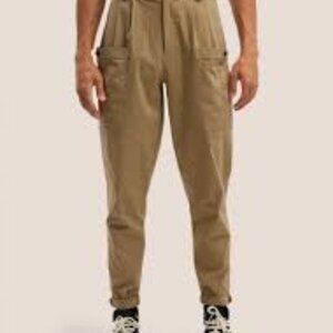 GENTLE HERD Pants Mens Medium Khaki Pleated High Waist Tapered Utility Pocket